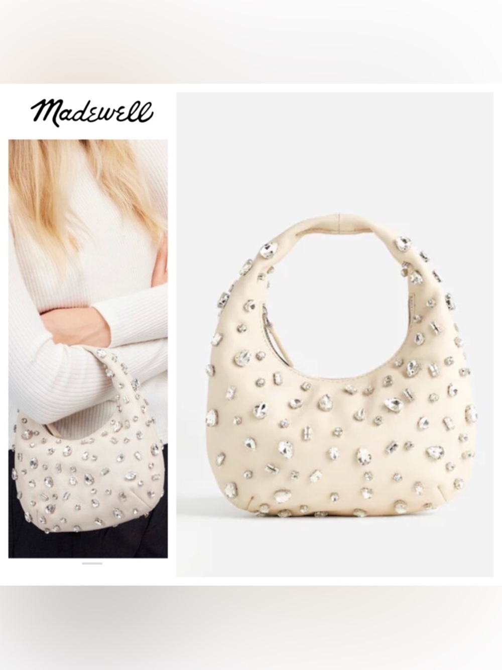 Madewell leather mini bag in ecru with crystal embellishments